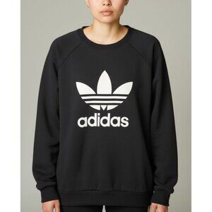 Adidas Originals Black Sweatshirt With White Trefoil Logo Womens Size Medium